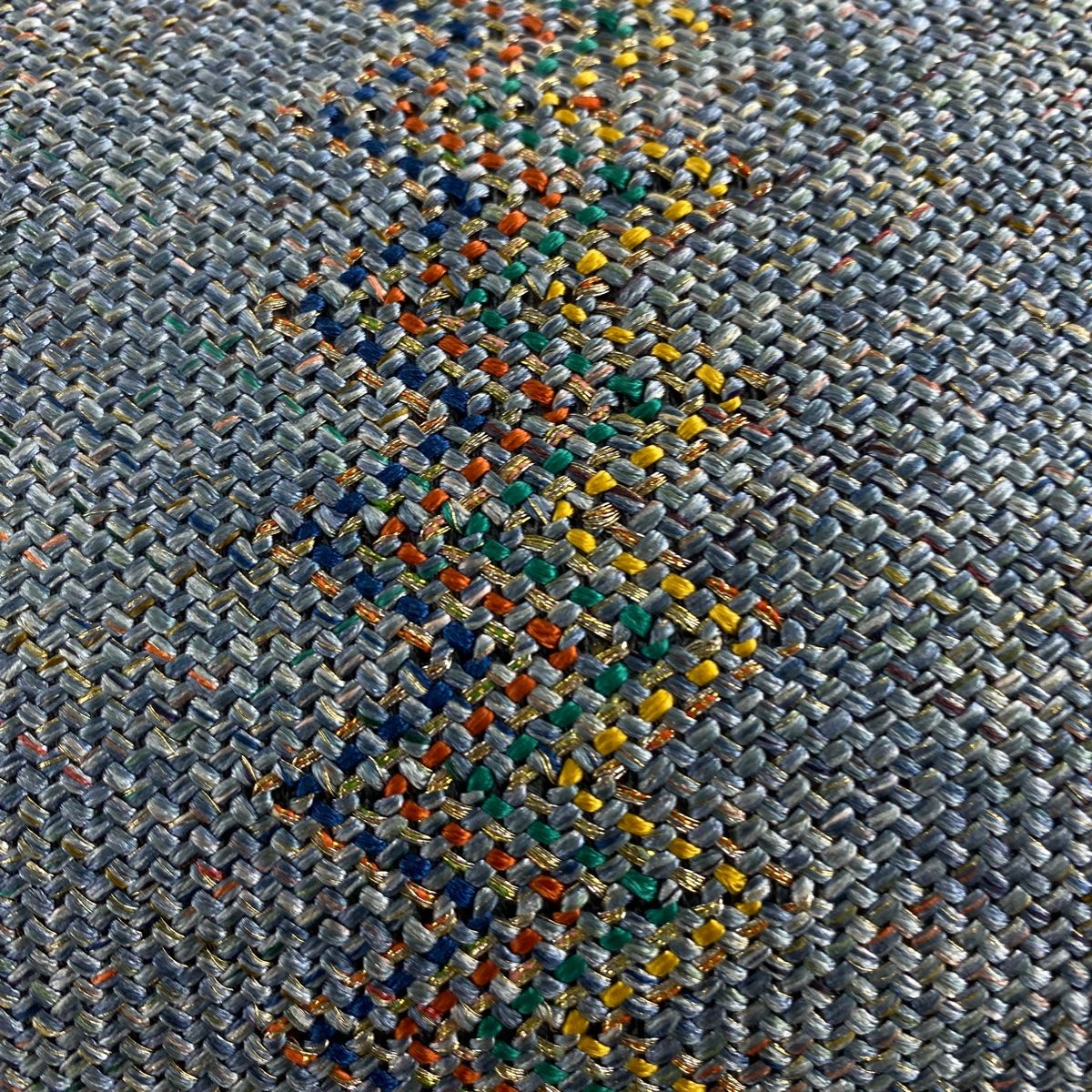 名古屋帯 秀品 松葉仕立て 八寸名古屋帯 幾何学 金糸 青灰色 正絹