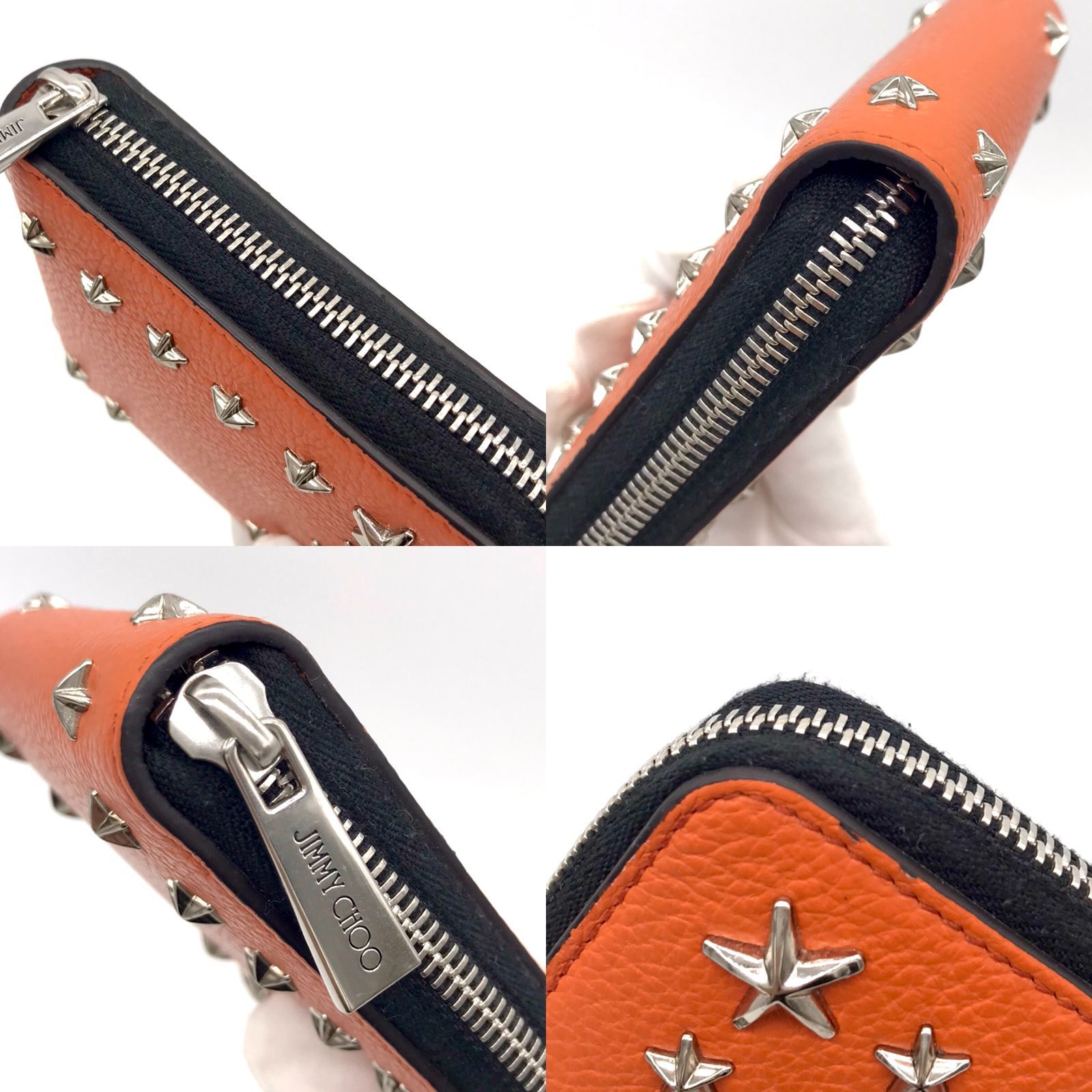 ジミーチュウ　LAWRENCE　二つ折り財布　スタースタッズ　ファスナーエンボス JIMMY CHOO ジミーチュウ 2つ折り財布 スタースタッズ