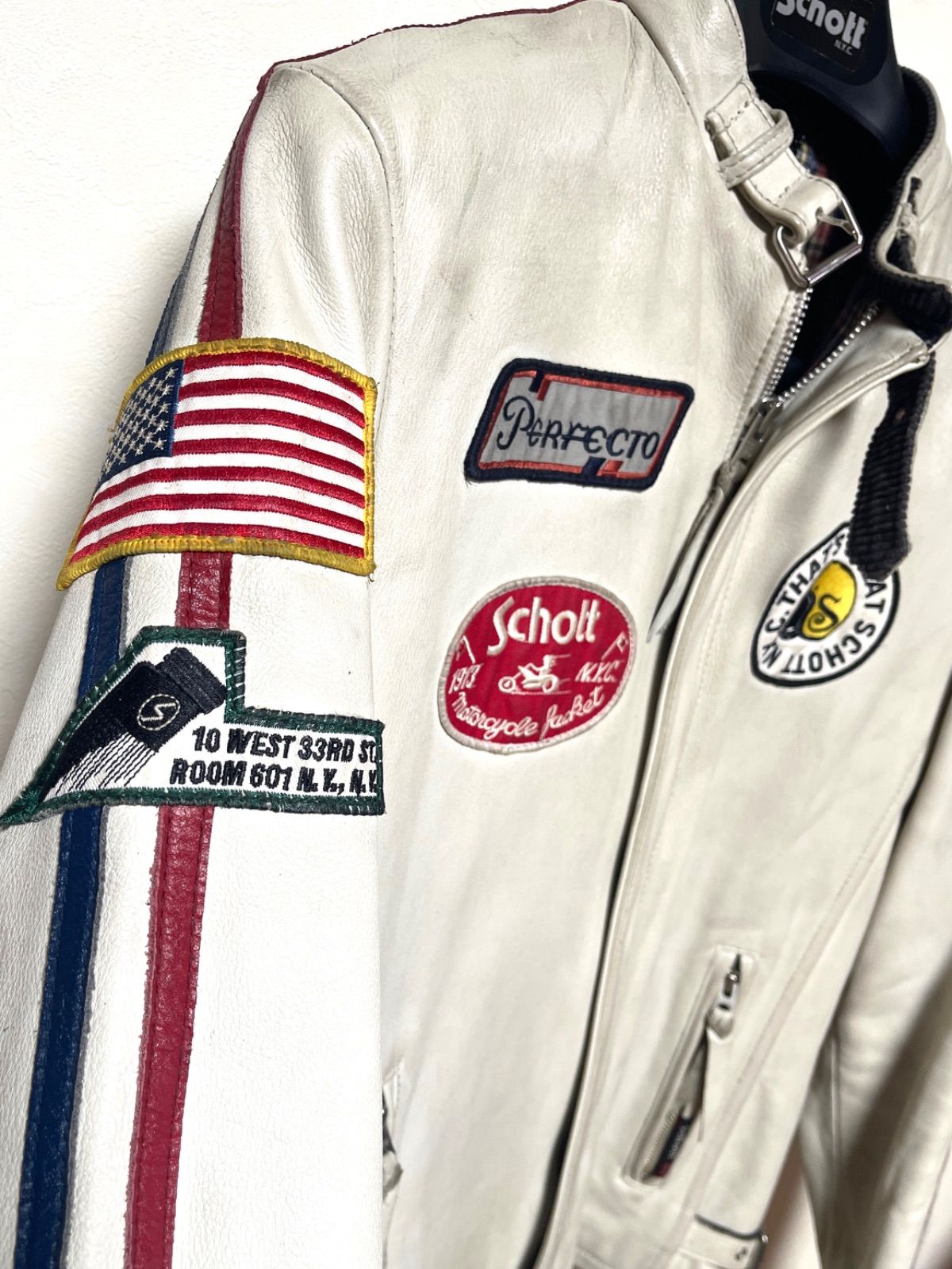 Schott ホワイトレザージャケット Mサイズ Schott レザー メンズジャケット ホワイトMサイズ