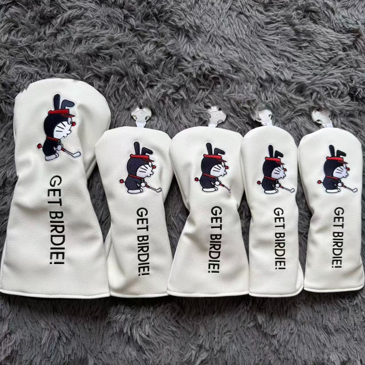 【新品4点セット】刺繍ドラえもんゴルフクラブカバー ヘッドカバー 白色 新品【5点セット】 Golf ゴルフクラブ ヘッドカバー ドラえもん