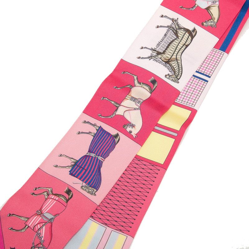 エルメス ツイリー COUVERTURES ET TENUES 馬着 ピンク マルチカラー シルク レディース HERMES 1-0235450