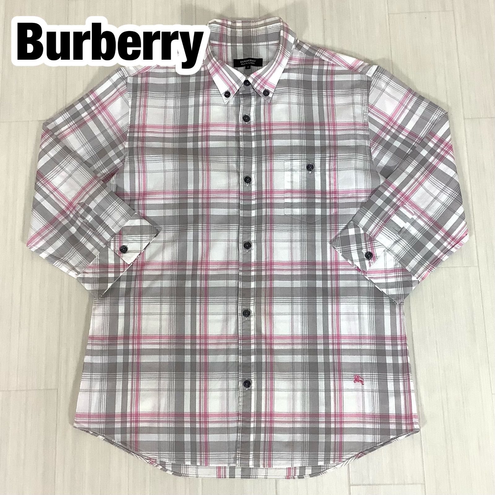 BURBERRY BLACK LABEL チェックシャツ サイズ3 Burberry BLACK LABEL バーバリー ブラックレーベル 七分袖