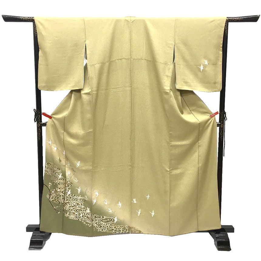 京やB097 正絹 特選 訪問着 梅 流水文様 飛翔鶴 金箔 銀箔 吉祥