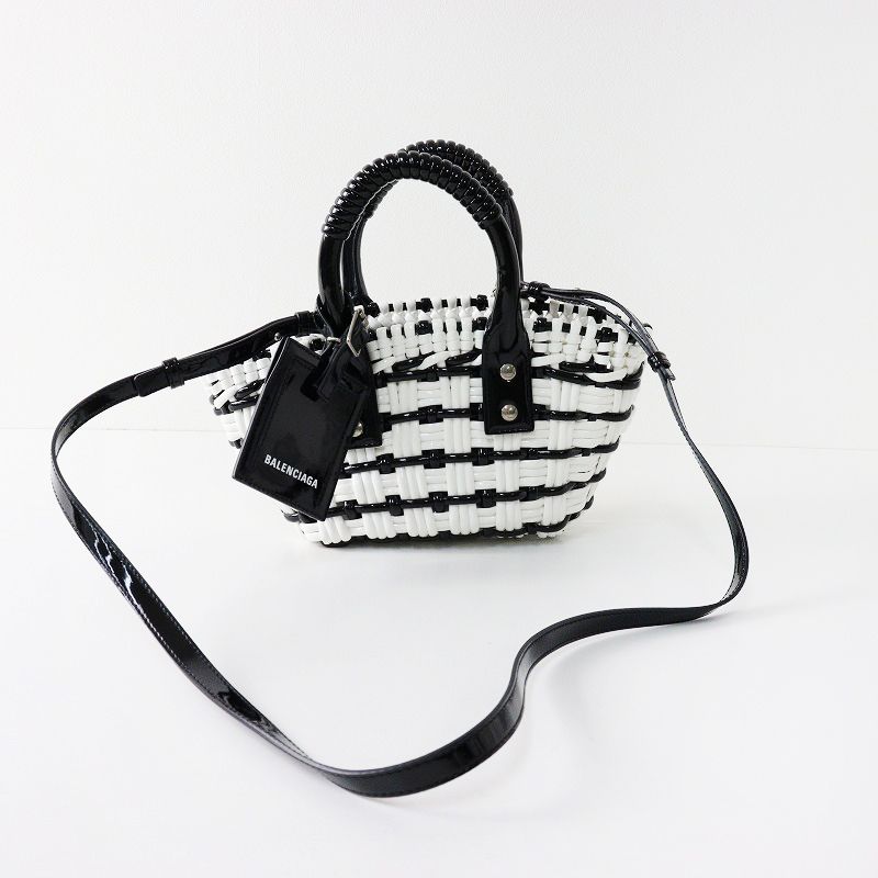美品 イタリア製 バレンシアガ BALENCIAGA BISTRO XXS ビストロ ストラップ付き バスケットバッグ /ホワイト ブラック【2400014102789】 美品 イタリア製 バレンシアガ BALENCIAGA BISTRO XXS ビストロ