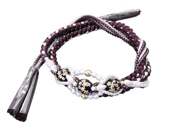 着物美人 み 帯締め パーツ付き くすみ 長尺 振袖帯締め 成人式帯締め 着物帯締め 組紐 紐 帯締めくすみ 帯締め紫 帯締め銀 振袖 着物 成人式 結婚式披露宴 パーティー 振袖用 振袖小物 着付け小物 紫 銀 パール 転写玉 m351415E