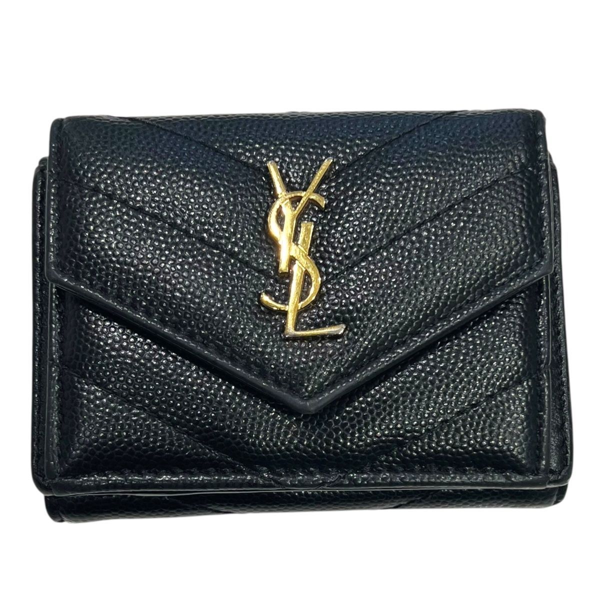 【中古】 Saint Laurent サンローラン  レディース財布 カサンドラ タイニーウォレット YSLロゴ 三つ折り財布 キルティングレザー黒 ブラック25015625 SA 中古】 Saint Laurent サンローラン レディース財布 カサンドラ