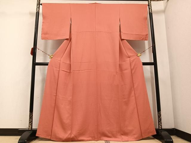 平和屋着物 上質な色無地 珊瑚朱色 正絹 AABC0671ph