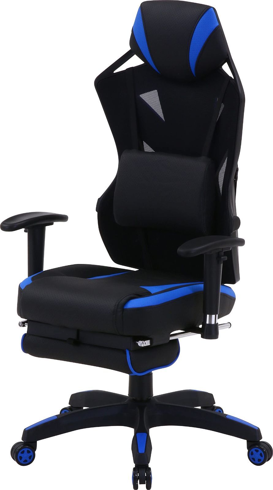 幅68.5×奥行65.5×高さ118~125.5cm パーソナルチェア ブルー メッシュ ゲーミングチェア フットレスト付き 回転式 リクライニング 不二貿易 レイズ 19430