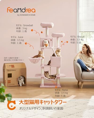 キャットタワー 多頭飼い 猫タワー スリム 安定感 据え置き ハンモック運動不足 転倒防止 高さ168 cm 女性用フェイスケア その他 