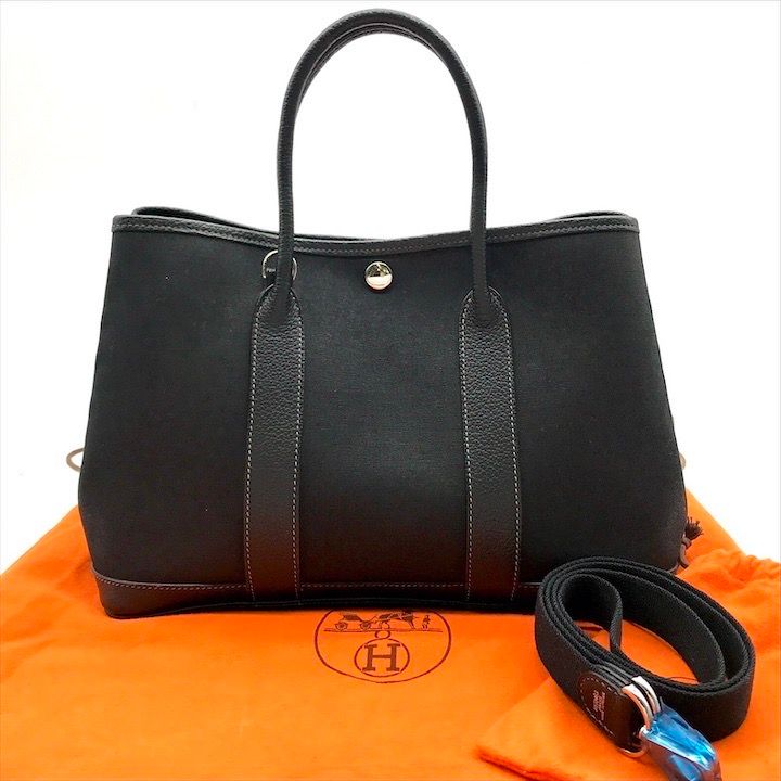 HERMES エルメス ガーデンパーティ キャンバス 2WAY ハンド ショルダー バッグ ブラック レディース ブランド カバン 鞄 m14105
