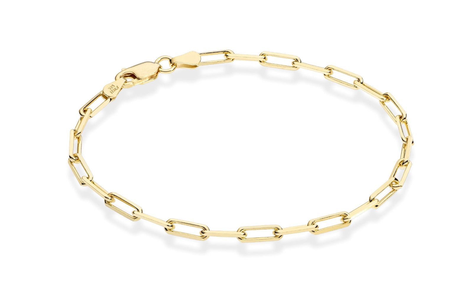 Miabella ソリッド18Kゴールドオーバースターリングシルバー イタリア製 3mm ペーパークリップリンクチェーンブレスレット レディース メンズ イタリア製 7.5 inch スターリングシルバー