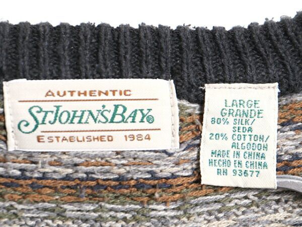 【90s】St. John's Bay フェアアイル 長袖 ポロシャツ ニット系 90s □ ST JOHN'S BAY Vネック フェアアイル 総柄 長袖 ニッ