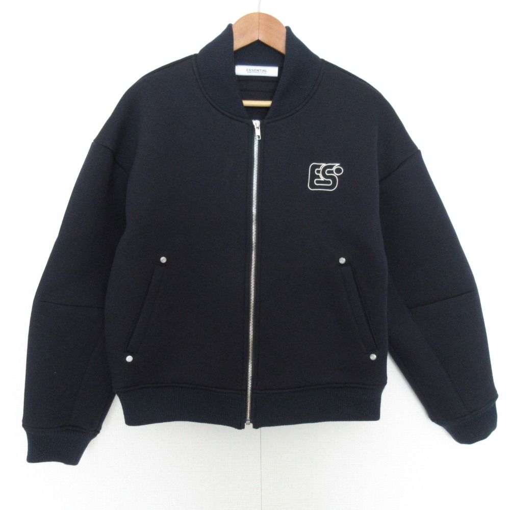 25SS ESSENTIAL エッセンシャル ダブルスタンダードクロージング ダンボールニットボンバージャケット サイズF ネイビー レディース 古着