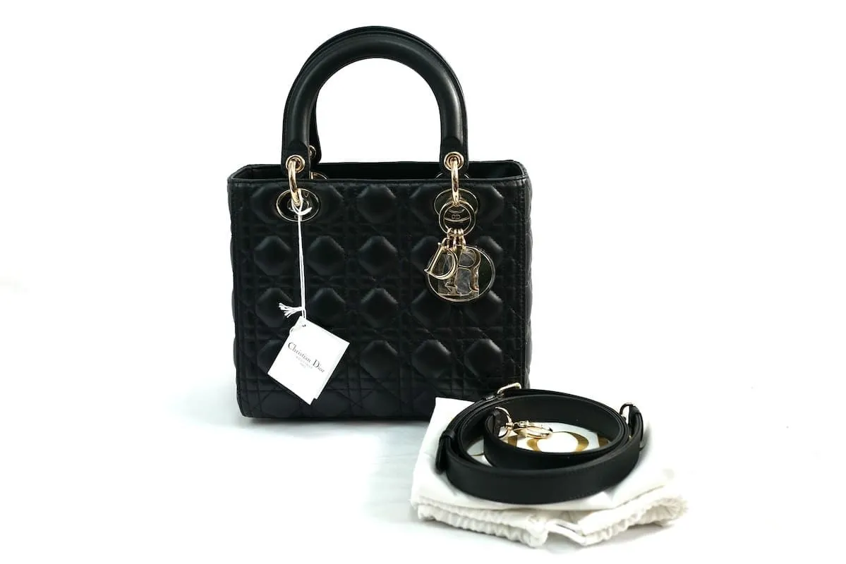 CHRISTIAN DIOR Medium Lady Dior Bag Black Cannage Lambskin クリスチャンディオール  レディディオール カナージュ ラムスキン M05650NGE-M900｜代購幫