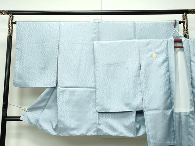 平和屋着物 上 男性 袴下着物 紋付き羽織セット 花菱地紋 青磁鼠色地 舞台衣装 洗える着物 CZAA3667s5