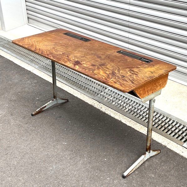 ビンテージ　デスク　学習机　北欧　スクールデスク　天然木＋アイアンワークテーブル ビンテージ デスク 学習机 北欧 スクールデスク 天然木＋アイアン