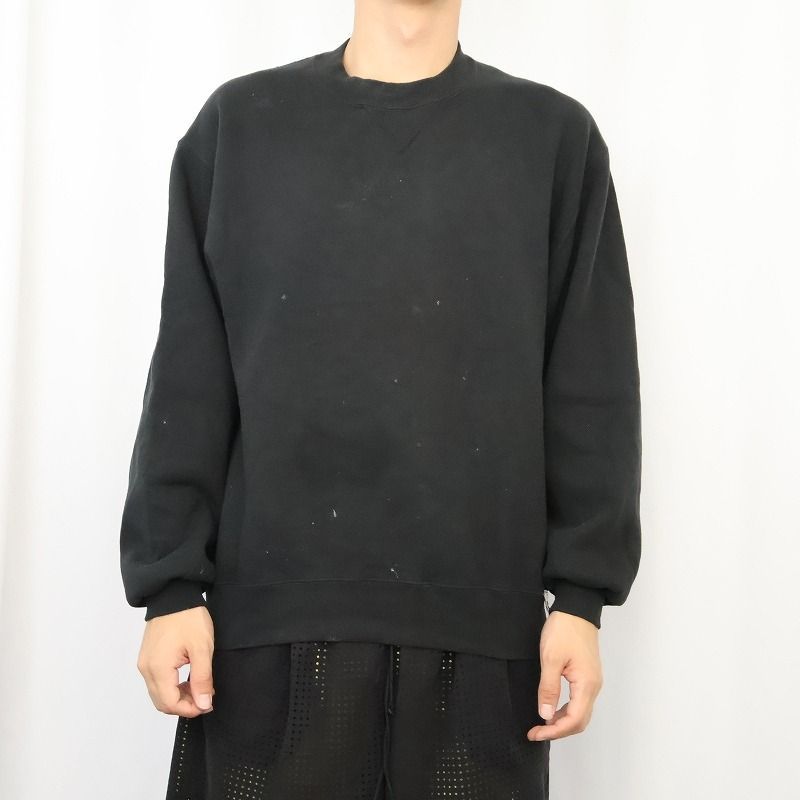90's RUSSELL ATHLETIC USA製 前V 無地スウェット BLACK M