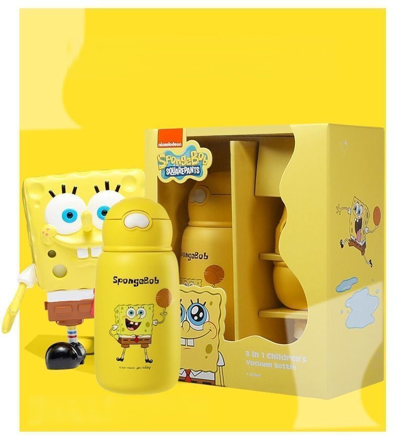 スポンジボブ水筒の保温ボトル Hello kitty 水筒 スパイダーマン キャプテンアメリカ ハルク ミッキー ミニー白雪姫子供水筒カバー付き女の子男の子ステンレス水筒長く持つ便利3WAY 誕生日プ
