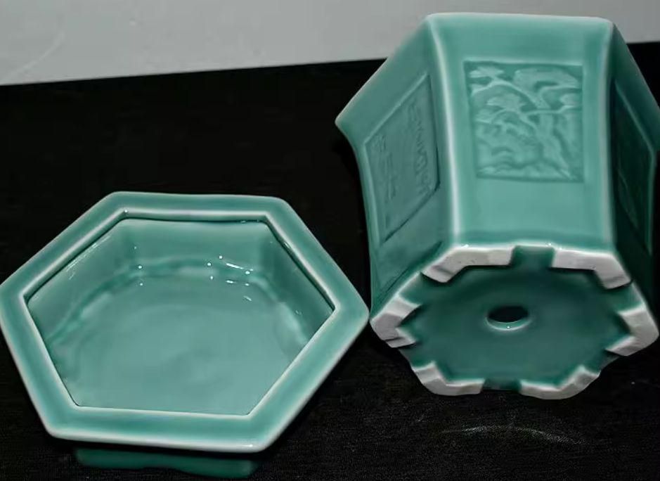 青磁底付き六角鉢 盆栽鉢 植木鉢 小品盆栽鉢 大品盆栽鉢 青磁底付き六角鉢 盆栽鉢 植木鉢 小品盆栽鉢 大品盆栽鉢 - メルカリ