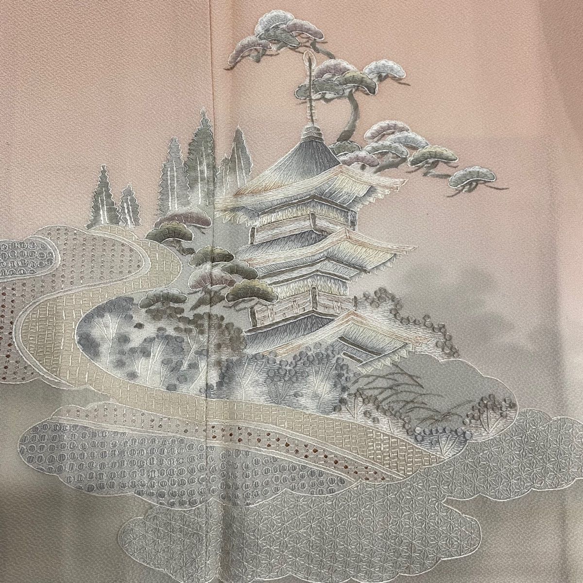 蘇州刺繍　付下げ　正絹反物 楽天市場】付下げ 正絹 反物 蘇州刺繍 未仕立て 着尺 エンジ