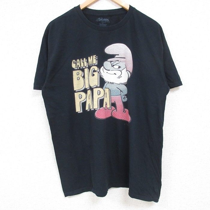 XL/古着 半袖 Tシャツ メンズ アニメ スマーフ コットン クルーネック 黒 ブラック 24jul03 中古