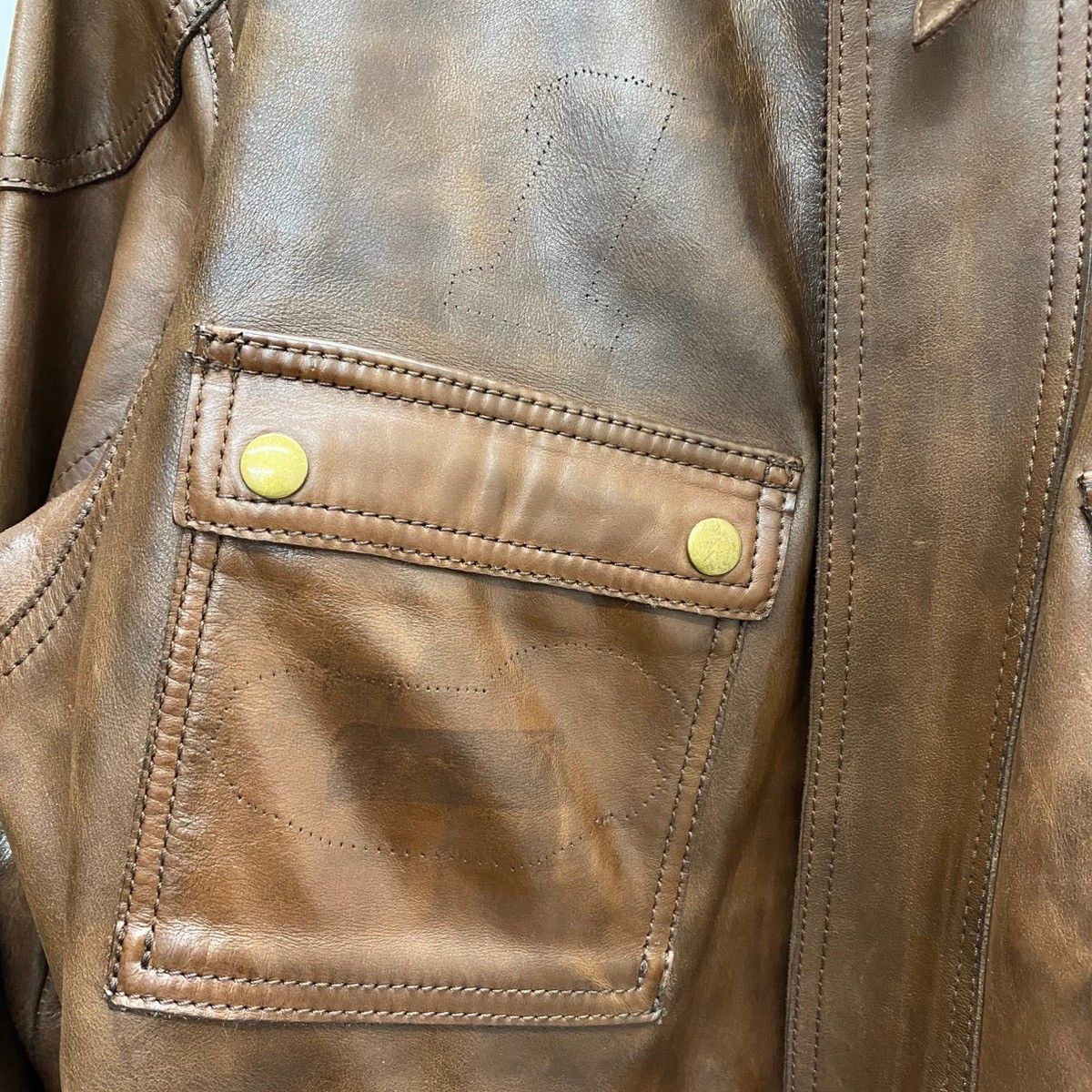 KADOYA シングル レザー ライダース ジャケット 牛革 ブラウン L 