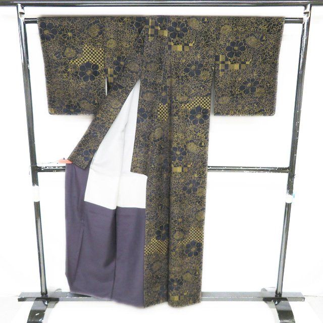 反物　小紋　市松模様　未使用　着尺　絹 小紋 着物 未使用 リサイクル 正絹 袷 カジュアル 花模様 市松
