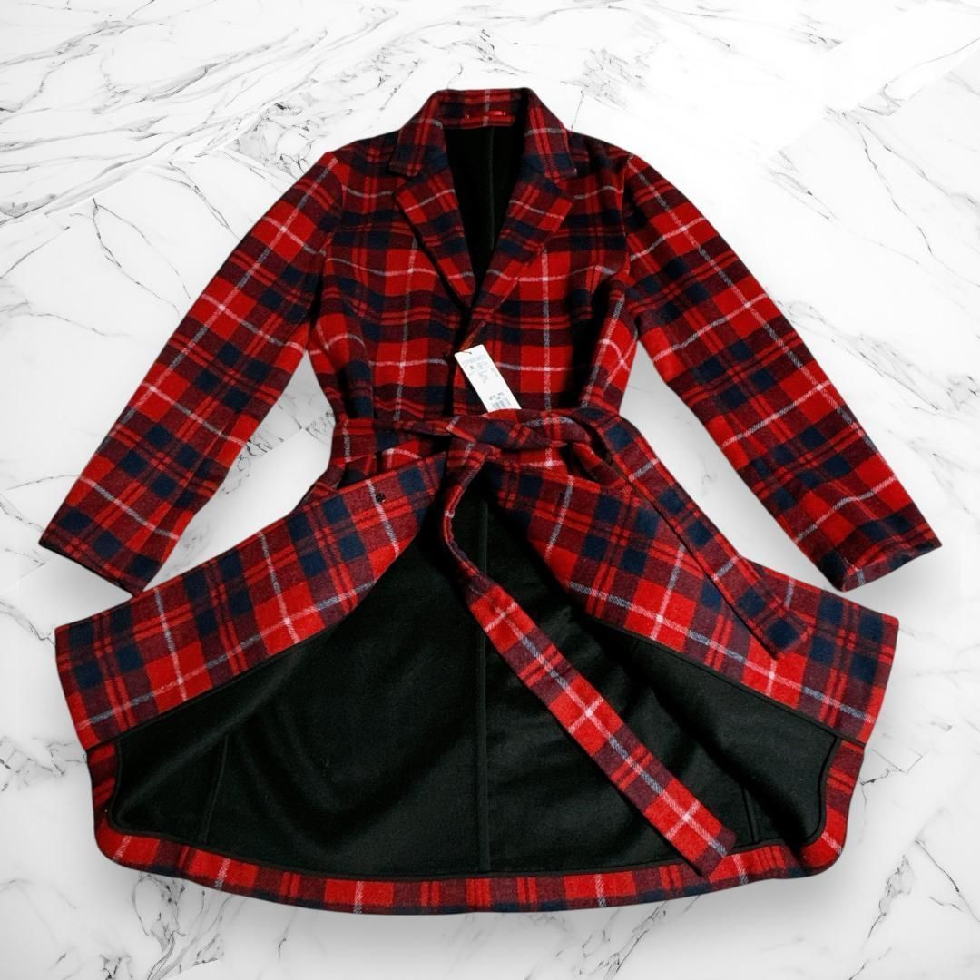 LOVELESS タータンチェックガウンコート チェスターコート レッド M
