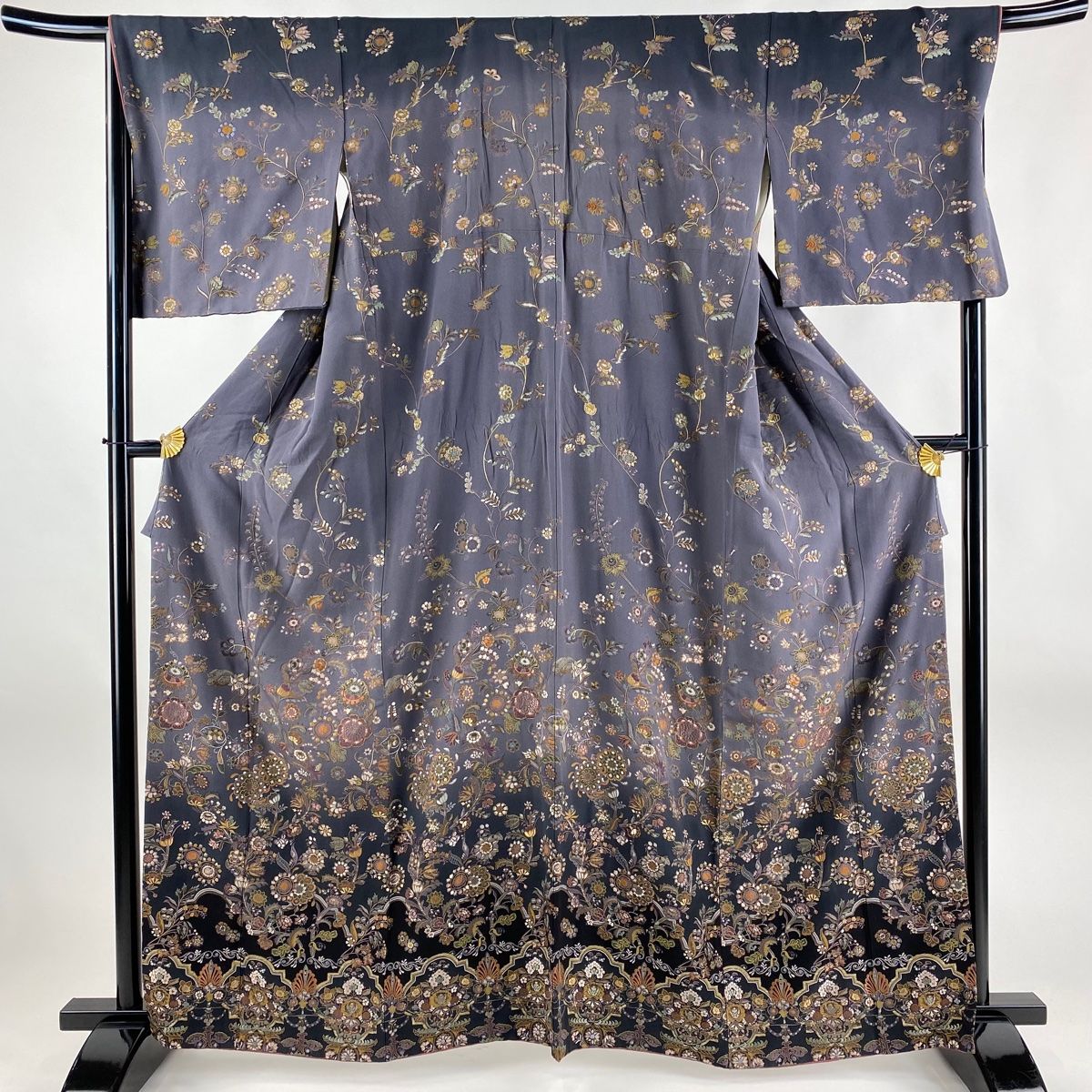 小紋 身丈160cm 裄丈66.5cm M 袷 紬地 落款 霞 ぼかし ピンク 正絹  