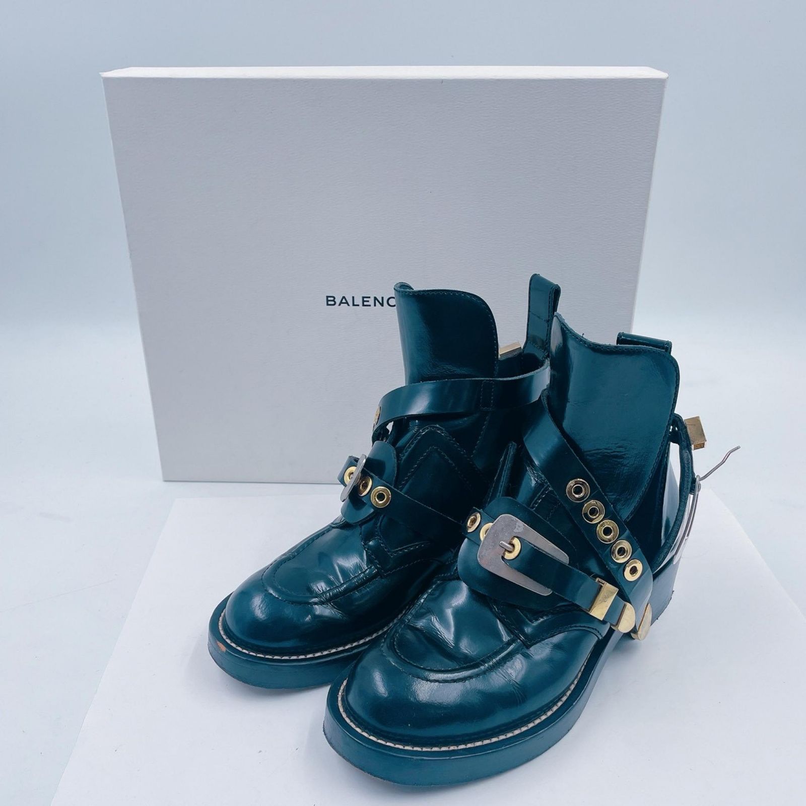 BALENCIAGA バレンシアガ レースアップ風 ストラップブーツ カットアウトブーツ セインチュール アンクルブーツ レディース