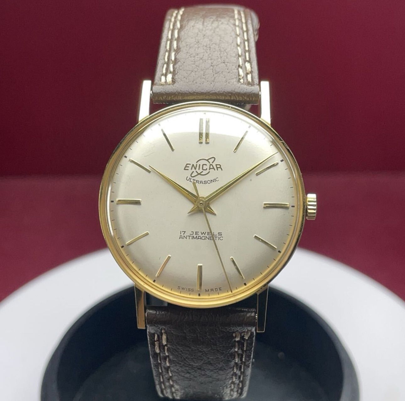 【希少 デッドストック】 18KGF ENICAR ULTRASONIC 手巻き 希少 デッドストック】 18KGF ENICAR ULTRASONIC 手巻き ⑱動作未確認