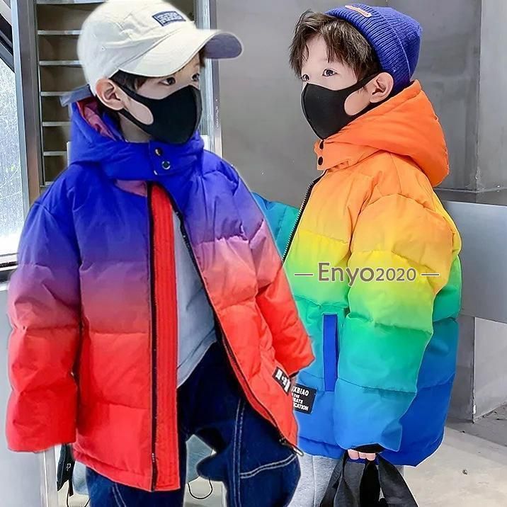 中綿コート 子供服 ショット丈 配色 ダウン ダウンコート 男の子 キッズ フード付き 中綿 冬 アウター 通学 防寒 長袖 キッズコート