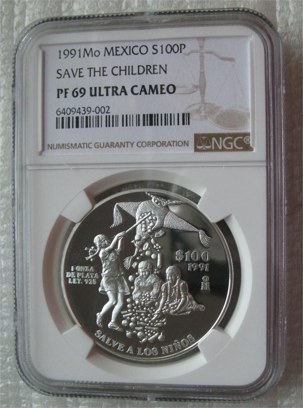 Mexico 100 Pesos 1991 Silver Proof Coin Save the Children Fund NGC PF69