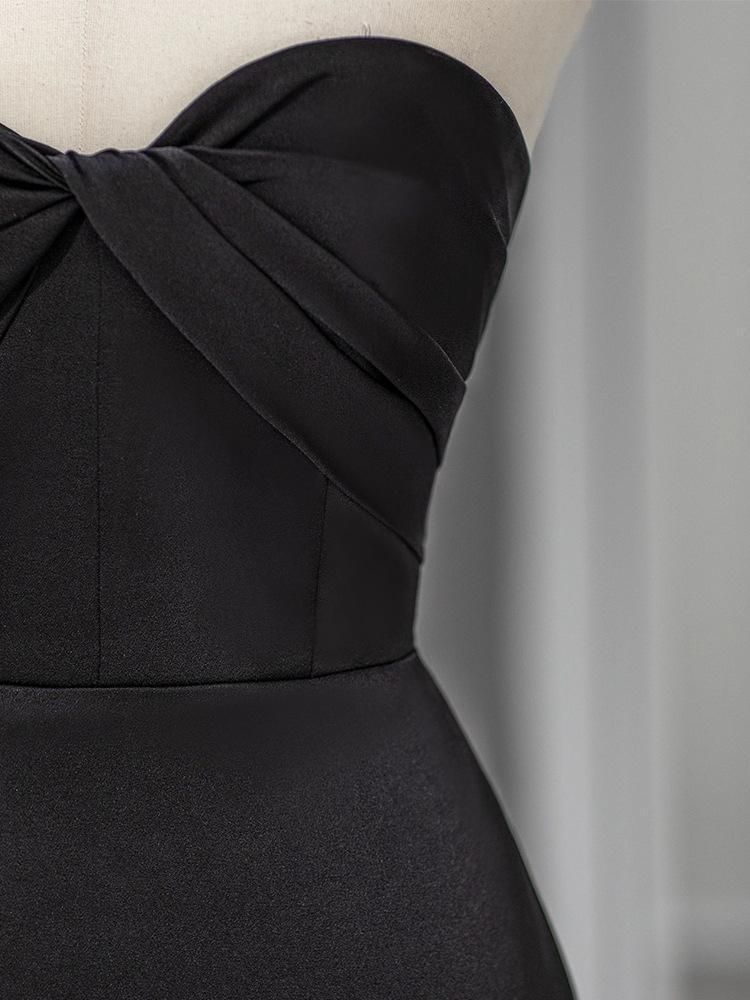 C307 高級 バーガンディオフショルダーソフトサテン結婚式ワンピース  