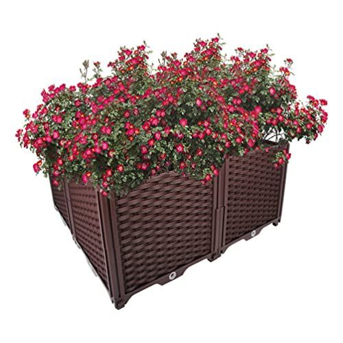 Ｍ_二列四個セット BAOYOUNI 組み立て簡単ガーデンボックス プランターボックスプラスチック鉢植え入れ花 植物 栽培ブラウン 鉢用品 大型プランター 莱園キット (Ｍ， 二列四個セット)