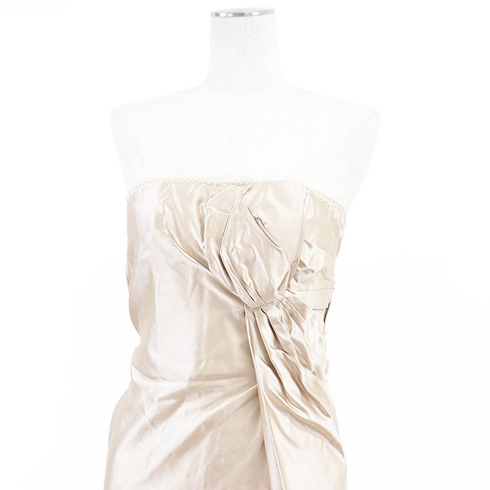 PRADA プラダ ワンピース ベアトップ シルク100％ ドレープ スリムフィット シグネチャー ロゴ ジップ ストラップレス 無地 ドレス レディース サイズ 36 シャンパンゴールド イタリア製