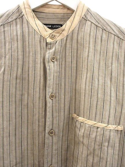フランクリーダー FRANK LEDER ノーカラーストライプリネンシャツ XS  