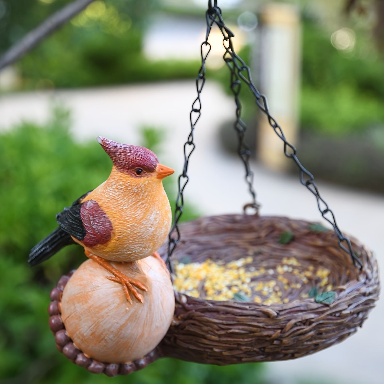 バードフィーダー 小鳥 野鳥 用 給餌器 餌箱 餌台えさ置き 吊り下げ ぶら下げ ドングリに止まっている鳥 可愛い 餌入れ 鳥 ガーデンオブジ