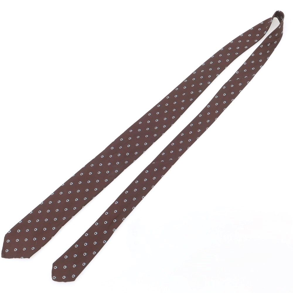 【中古】タイユアタイ TIE YOUR TIE セッテピエゲ プリントシルク 小紋柄ネクタイ ブラウンxホワイト【メンズ】