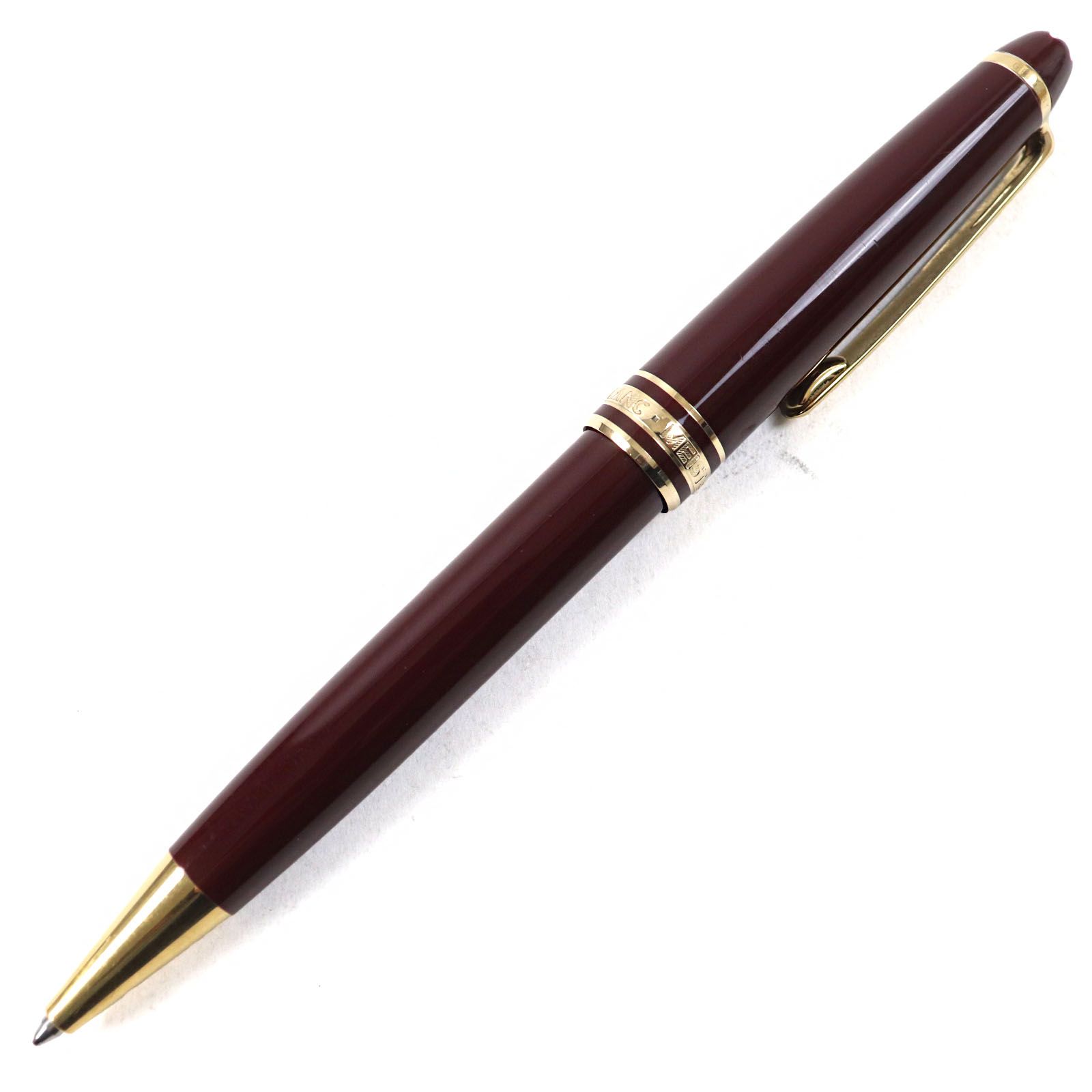 ○MONTBLANC モンブラン マイスターシュテュック クラシック ロゴ刻印 ホワイトスター ツイスト式 ボールペン ボルドー ゴールド ドイツ製 筆記 済み