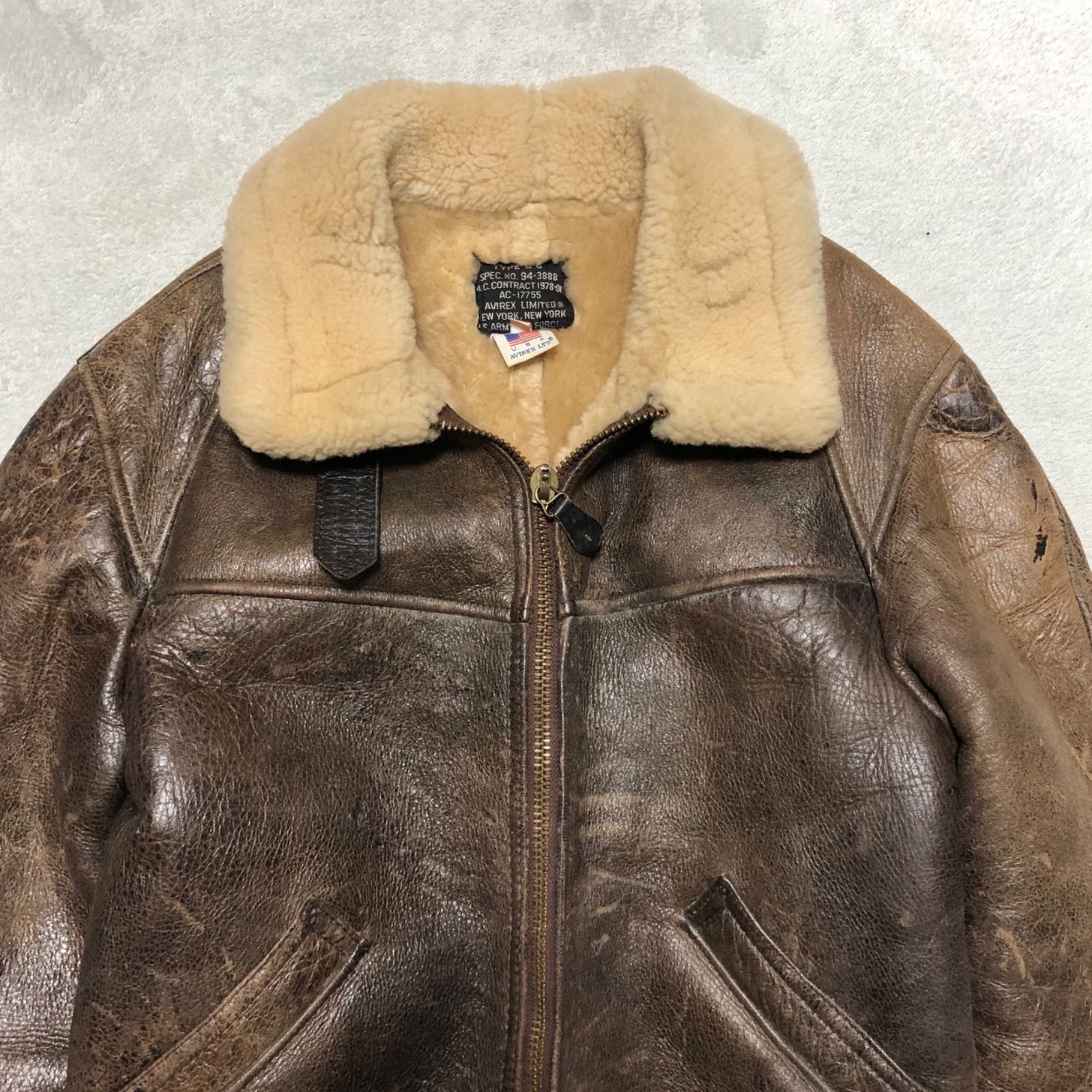 AVIREX USA製 B-6 フライトジャケット チンストラップ ムートン ボア