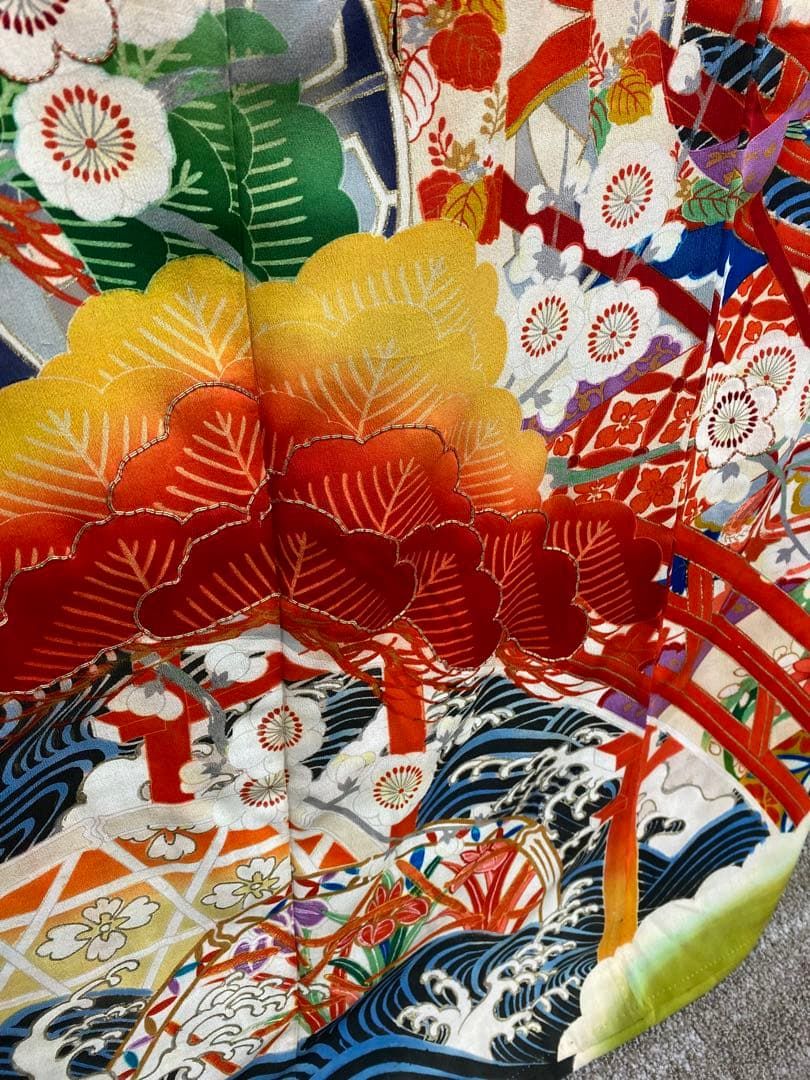 アンティーク 振袖 金駒 金彩 鶴 正絹 身丈164cm 紋付 振り布 比翼付き アンティーク 振袖 金駒 金彩 鶴 正絹 身丈164cm 紋付 振り布 比翼付き