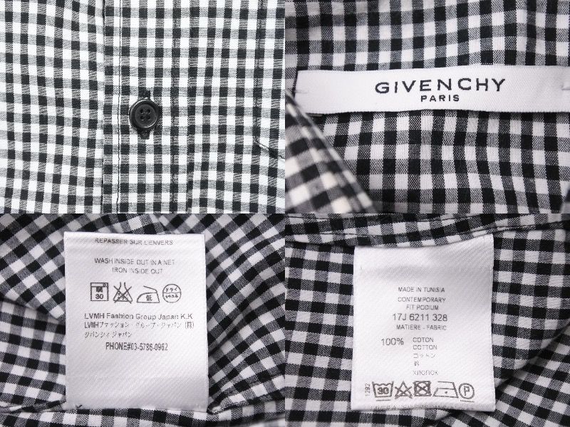 GIVENCHY ジバンシー ポケットジップ チェック柄 長袖シャツ 17J 6211 328 コットン ブラック ホワイト サイズ40 美品 中古  49598 - メルカリ