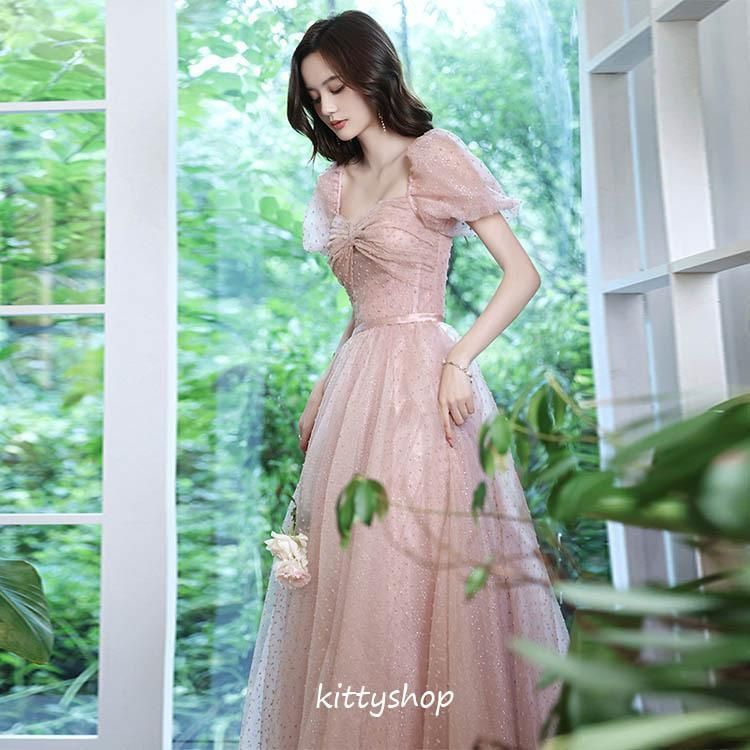 ティール カラードレス Vネック パフスリーブ ティール カラードレス Vネック パフスリーブ ワンピース 2色 V