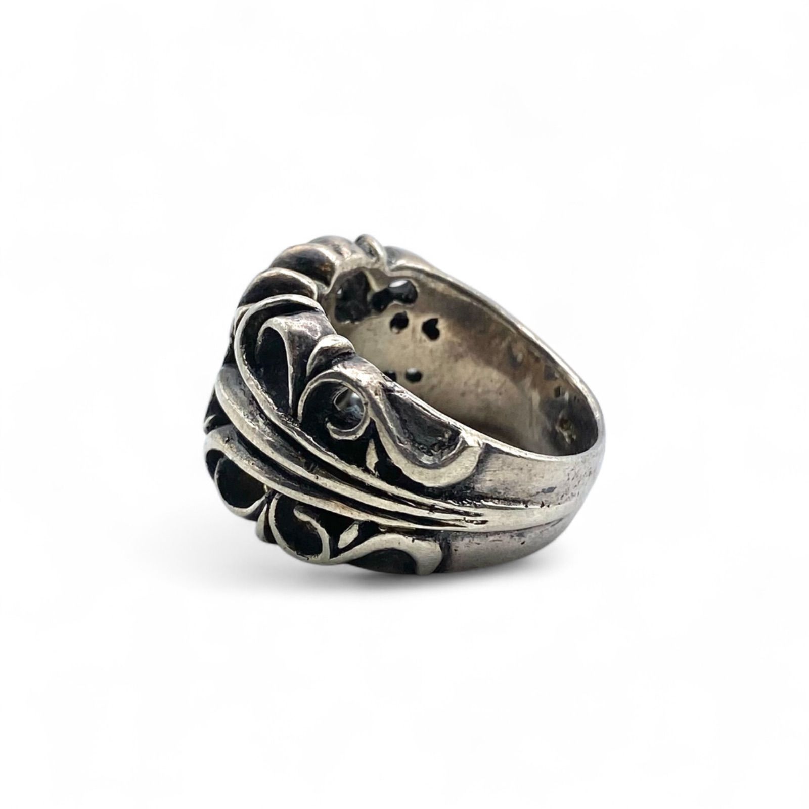 何でも揃う。 荘厳な意匠 フラワー×クロス Silver 925 刻印 90s Vintage Design Ring シルバー ヴィンテージ デザイン リング 18号 大ぶり ゴシック 十字架