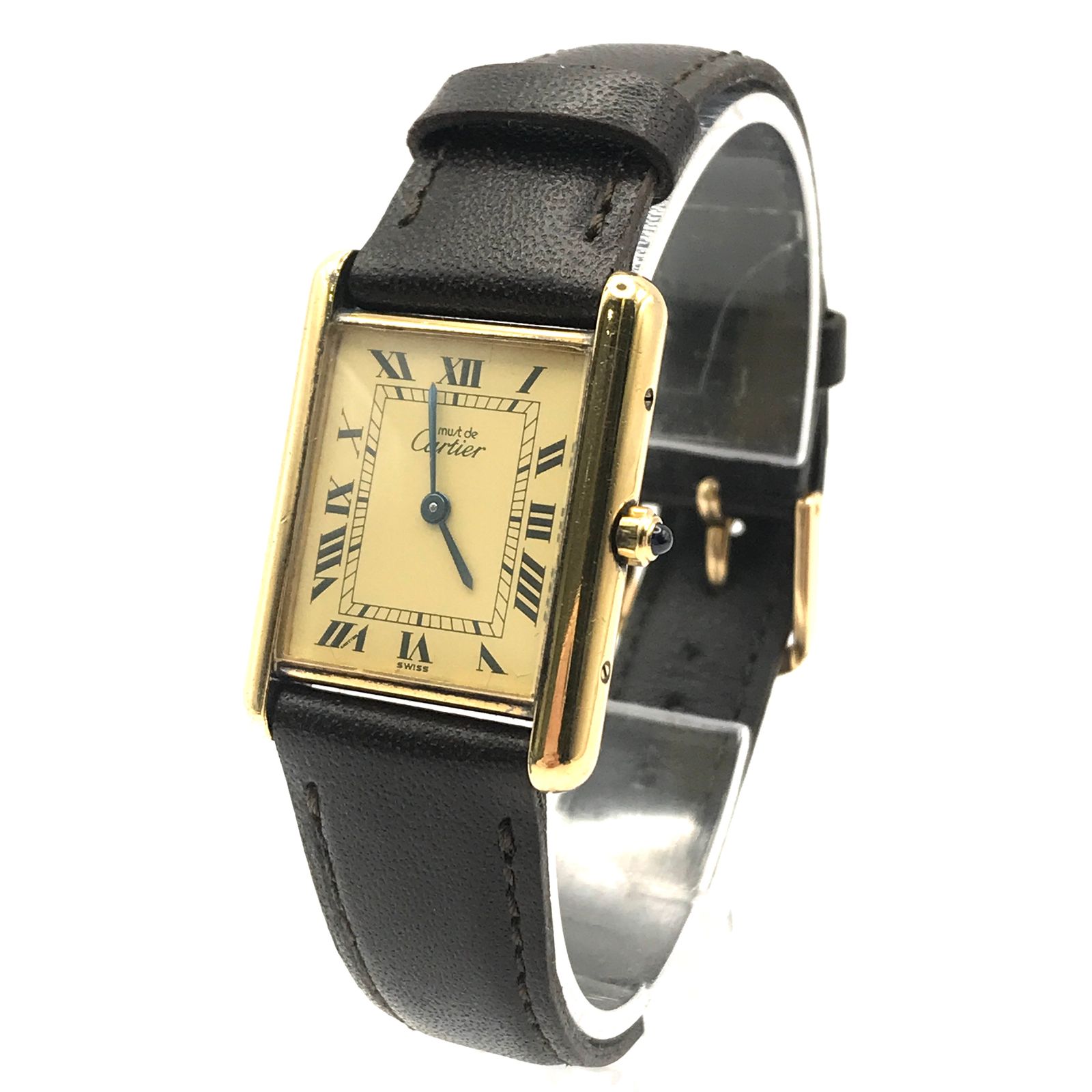 Cartier カルティエ マストタンク 925 革 ブラウン ベルト QZ