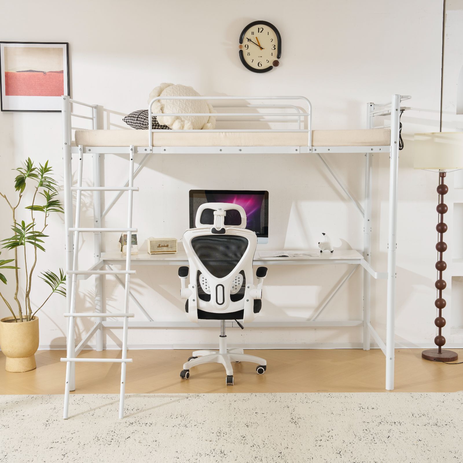 【2023年新作】 ロフトベッド シングル コンセント付き デスク付き 二段 ロフトベッド 二段ベッド デスク付き コンセント付き 段階付き