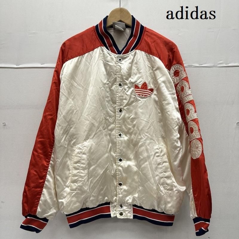 adidas アディダス ジャケット 上着 ジャンパー ブルゾン 80s 銀タグ サテン スタジャン 袖ロゴ ワッペン RUN DMC