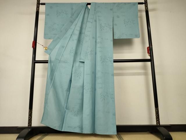 平和屋着物 夏物 色無地 絽 流水草花文紗 錆青磁色 正絹 AABB2495jd