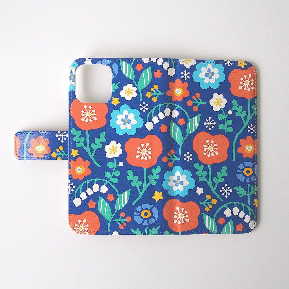 Xperia対応＞Flowersネイビーの手帳型スマホケース